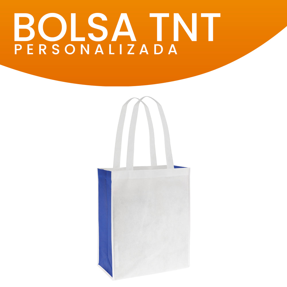 Varias bolsas TNT personalizadas en colores vibrantes, perfectas para regalar y promocionar tu marca.