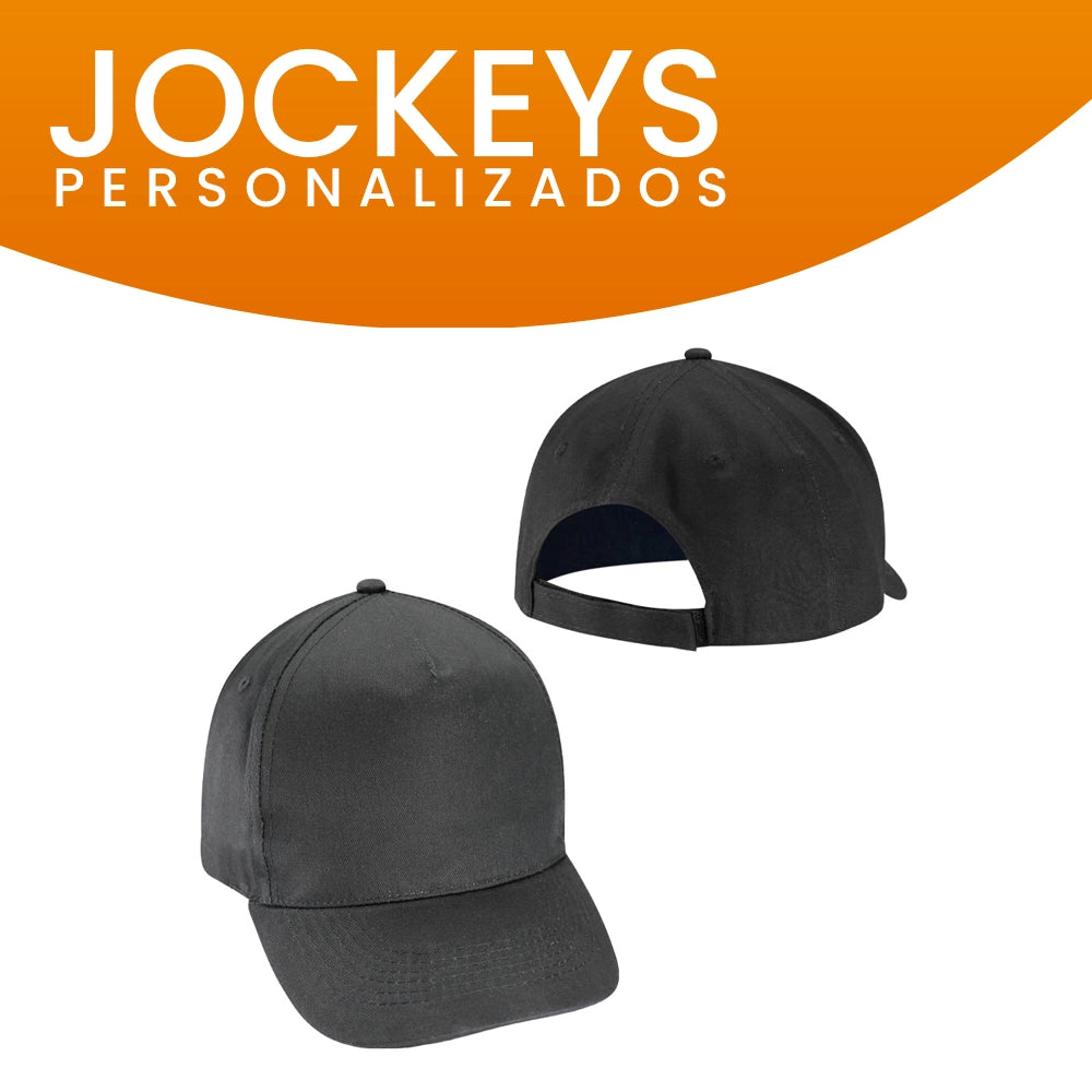 Jockey personalizado color negro con estampado DTF, elegante opción para eventos y merchandising.