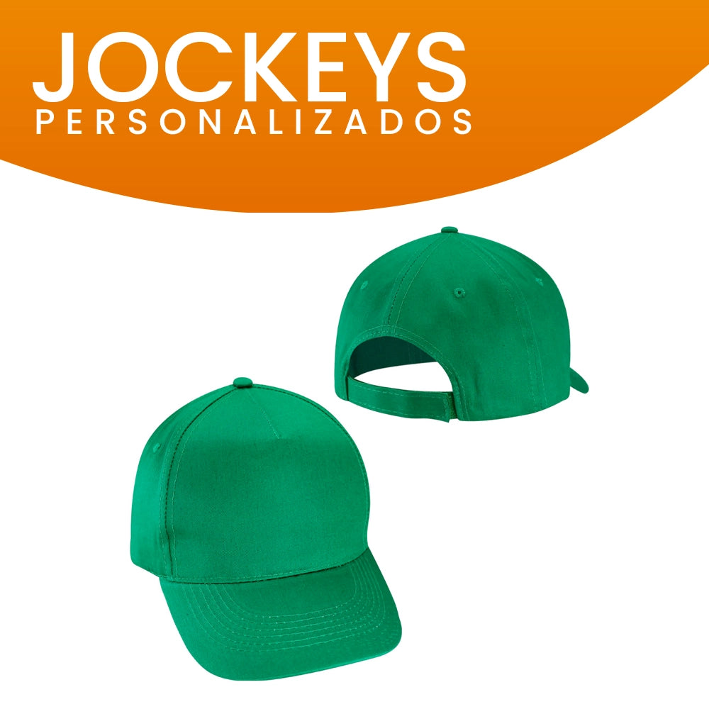 Jockey personalizado color verde con estampado DTF, llamativa opción para promociones y ferias