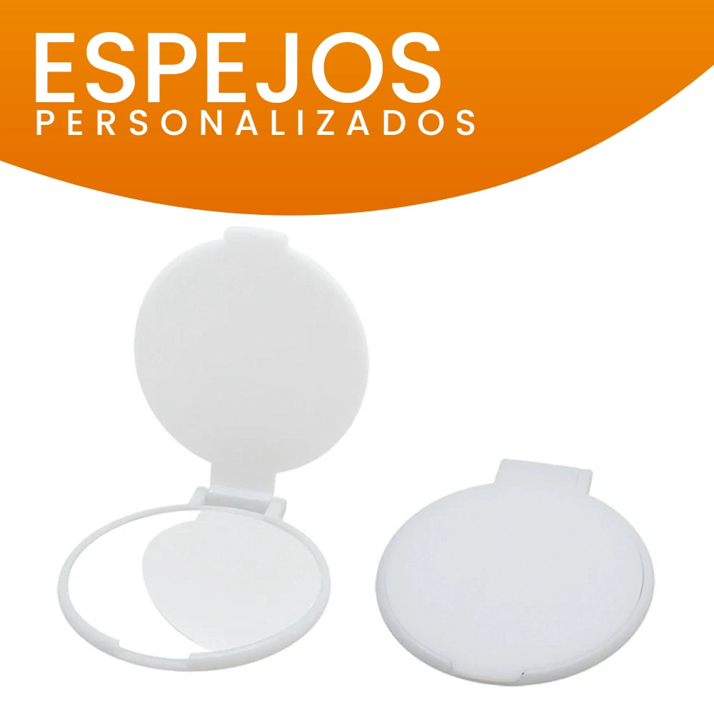 Espejo personalizado de bolsillo color blanco con tapa de 6 cm de diámetro, elegante opción para obsequios corporativos.
