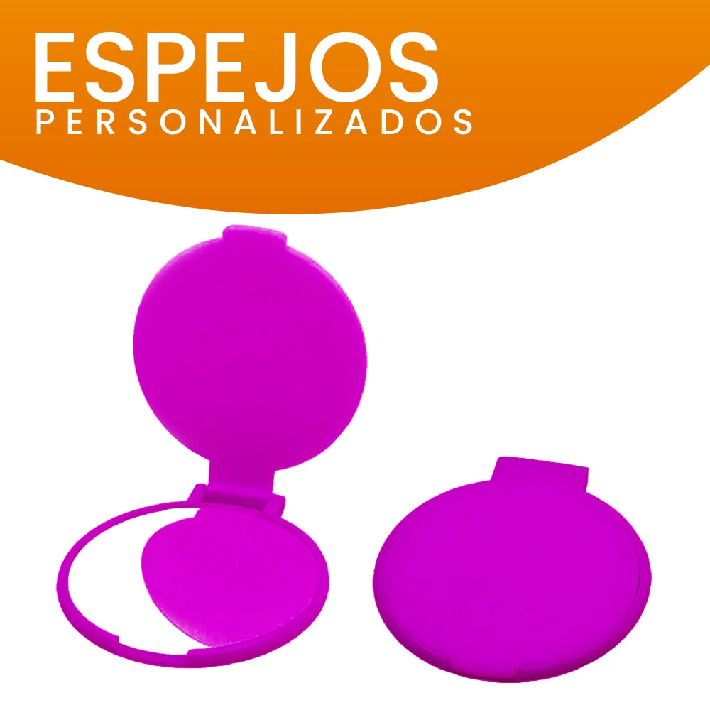 Espejo personalizado de bolsillo color fucsia con tapa de 6 cm de diámetro, moderna elección para regalos.