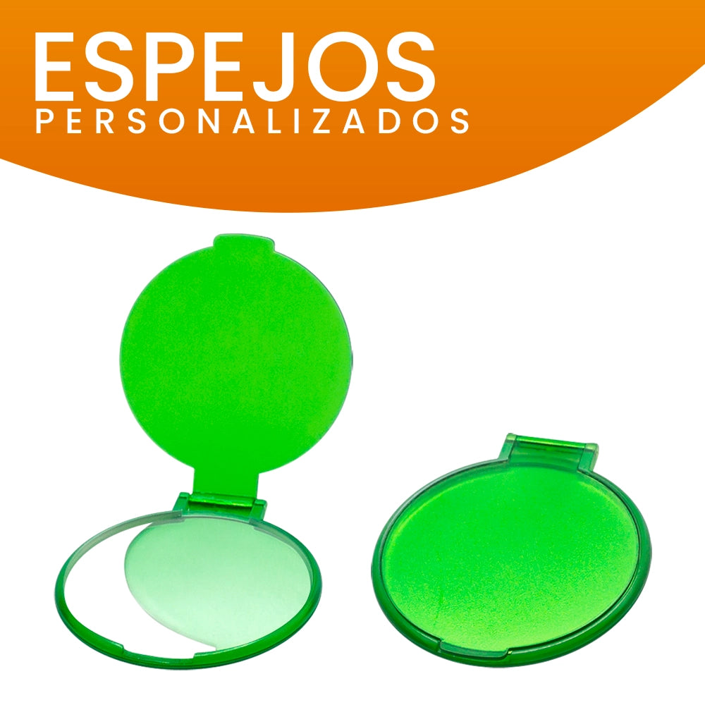 Espejo personalizado de bolsillo color azul con tapa de 6 cm de diámetro, ideal para regalos promocionales.