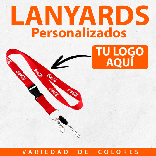 Lanyard personalizado en varios colores con gancho metálico, ideal para eventos corporativos, promociones y conferencias.